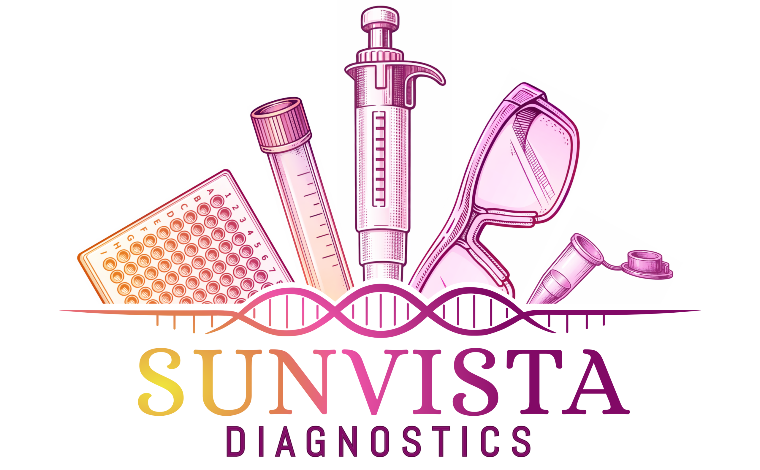SunVista Diagnostics logo featuring laboratory equipment and DNA imagery